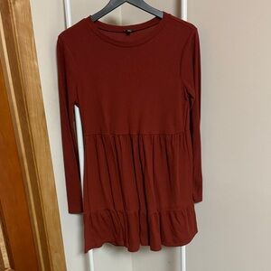 Rust/red Long Sleeve Tiered Dress
